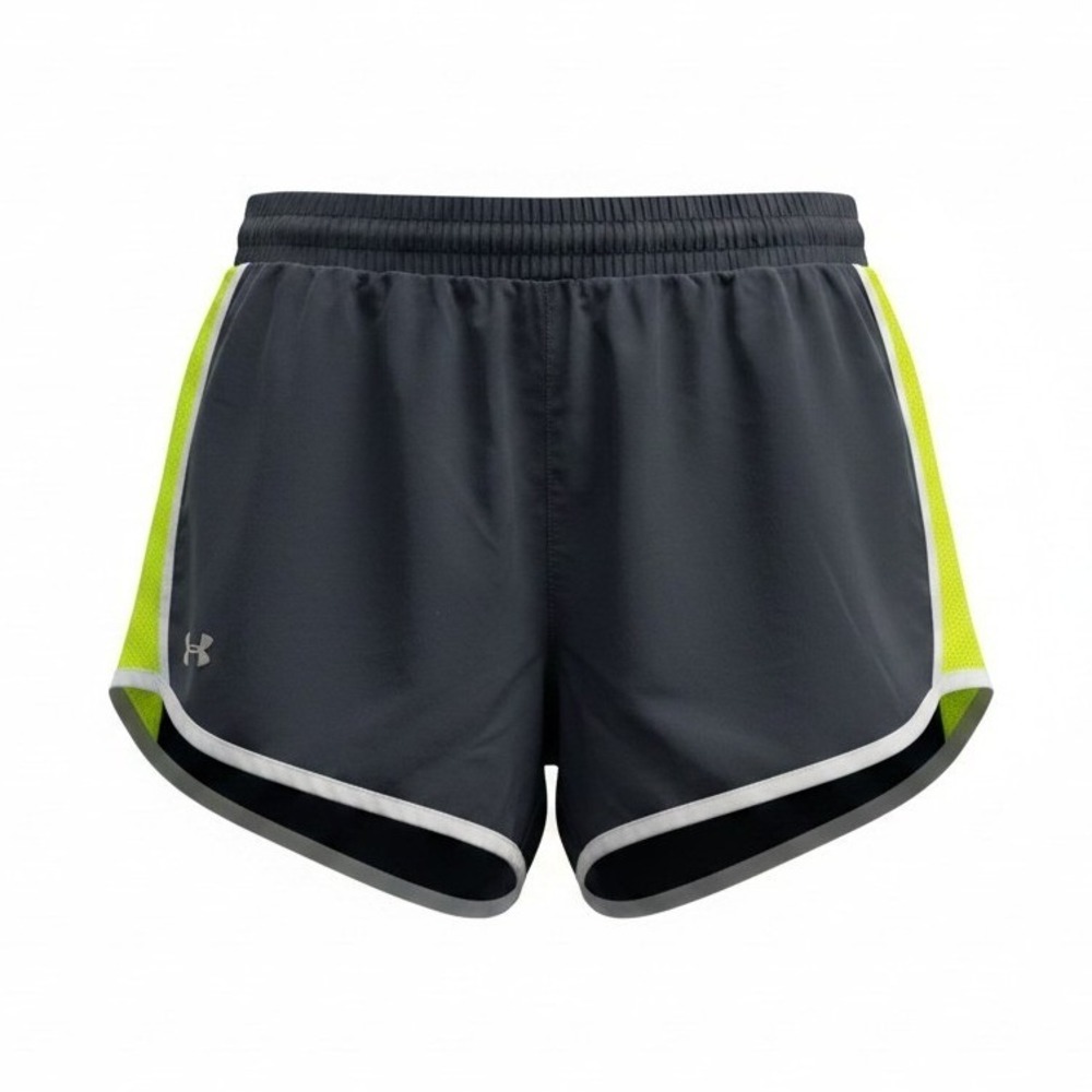 Under Armour Fly By Running Shorts Womens Small Gray Neon Yellow Good Athletic